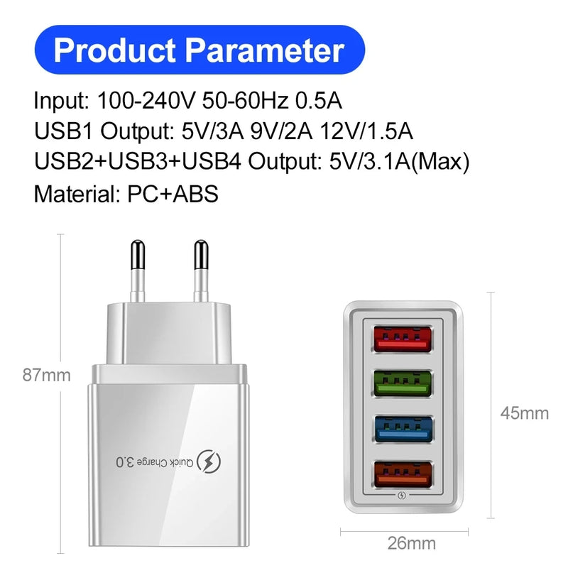 Carregador rápido 4 portas USB